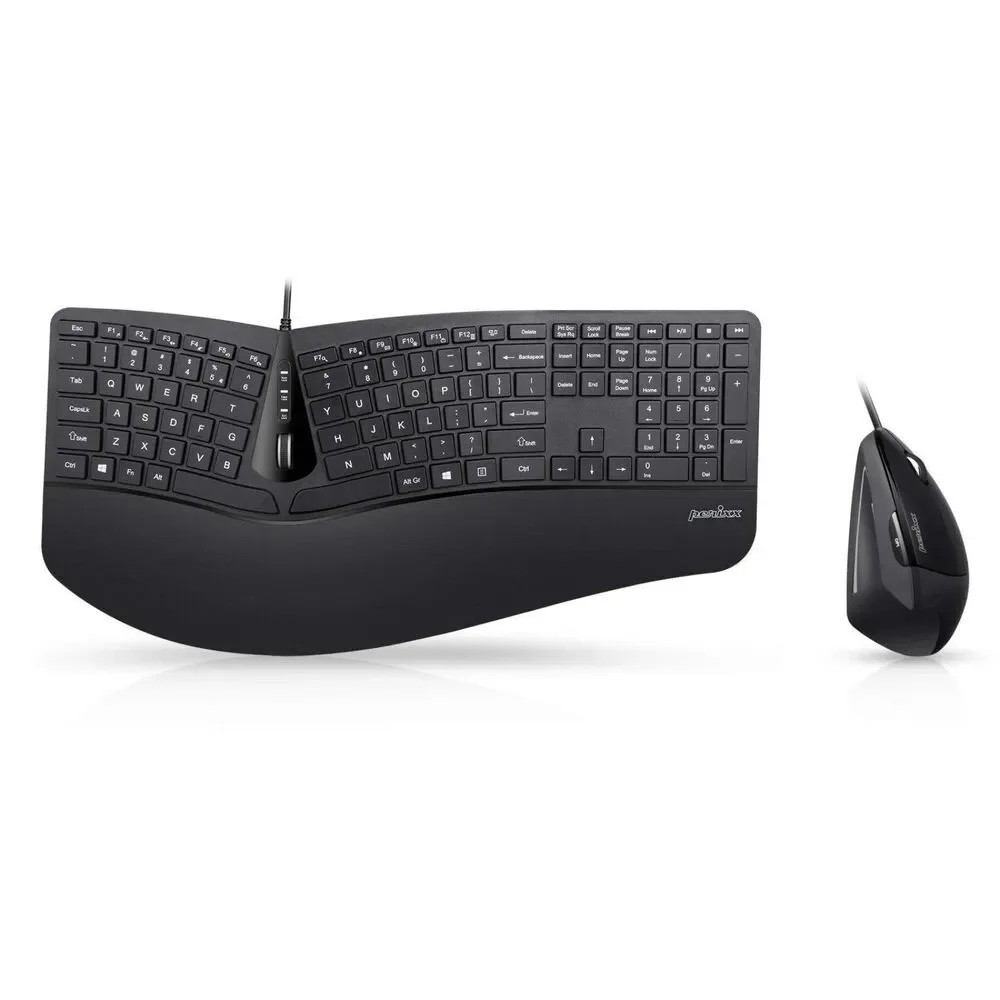 Wired USB Ergonomic Split Keyboard & Vertical Mouse Combo, Adjustable Palm Rest